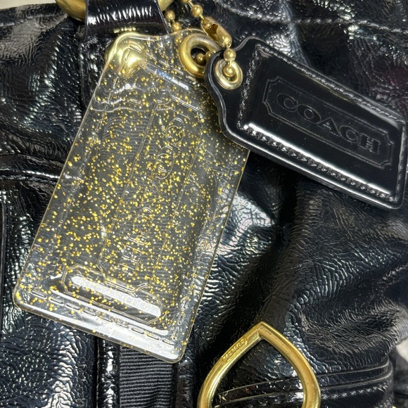 m351 Vintage Coach Black Patent Leather Poppy Daisy Liquid Glass Tote Purse Bag - Picture 3 of 13